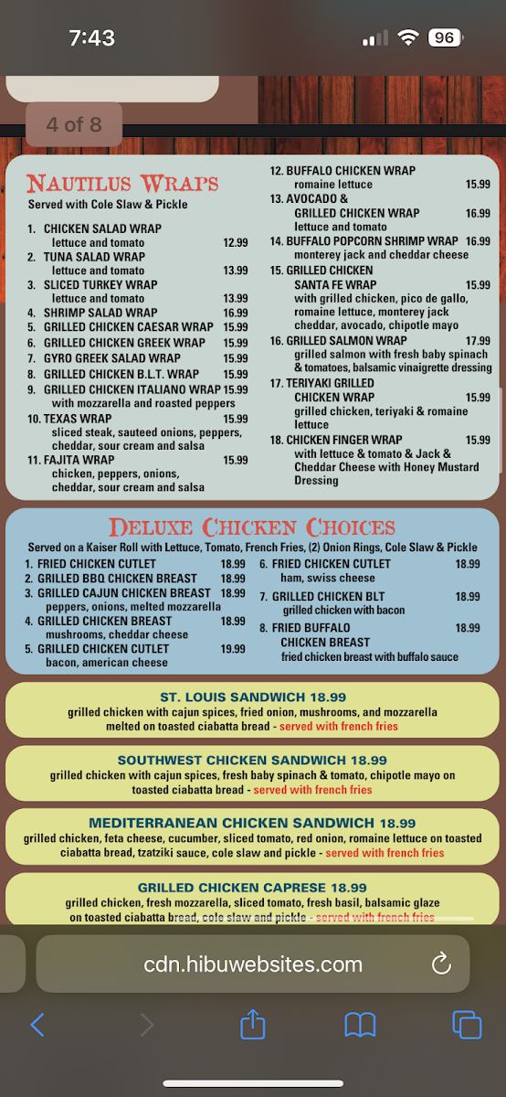 Nautilus Diner Menu - Image 2